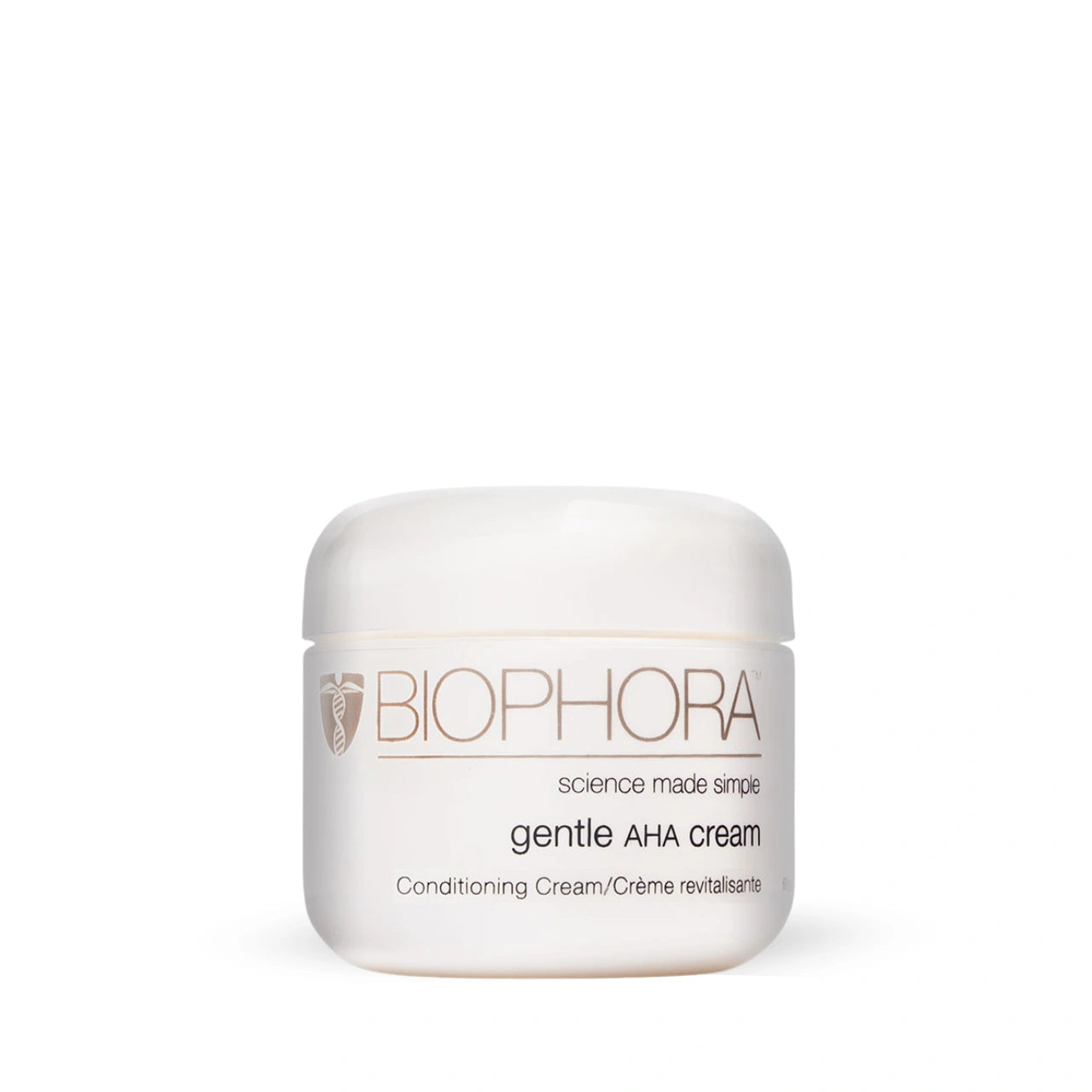 Biophora Gentle AHA Cream for sensitive and dry skin, gently exfoliates, hydrates, and smooths skin texture.