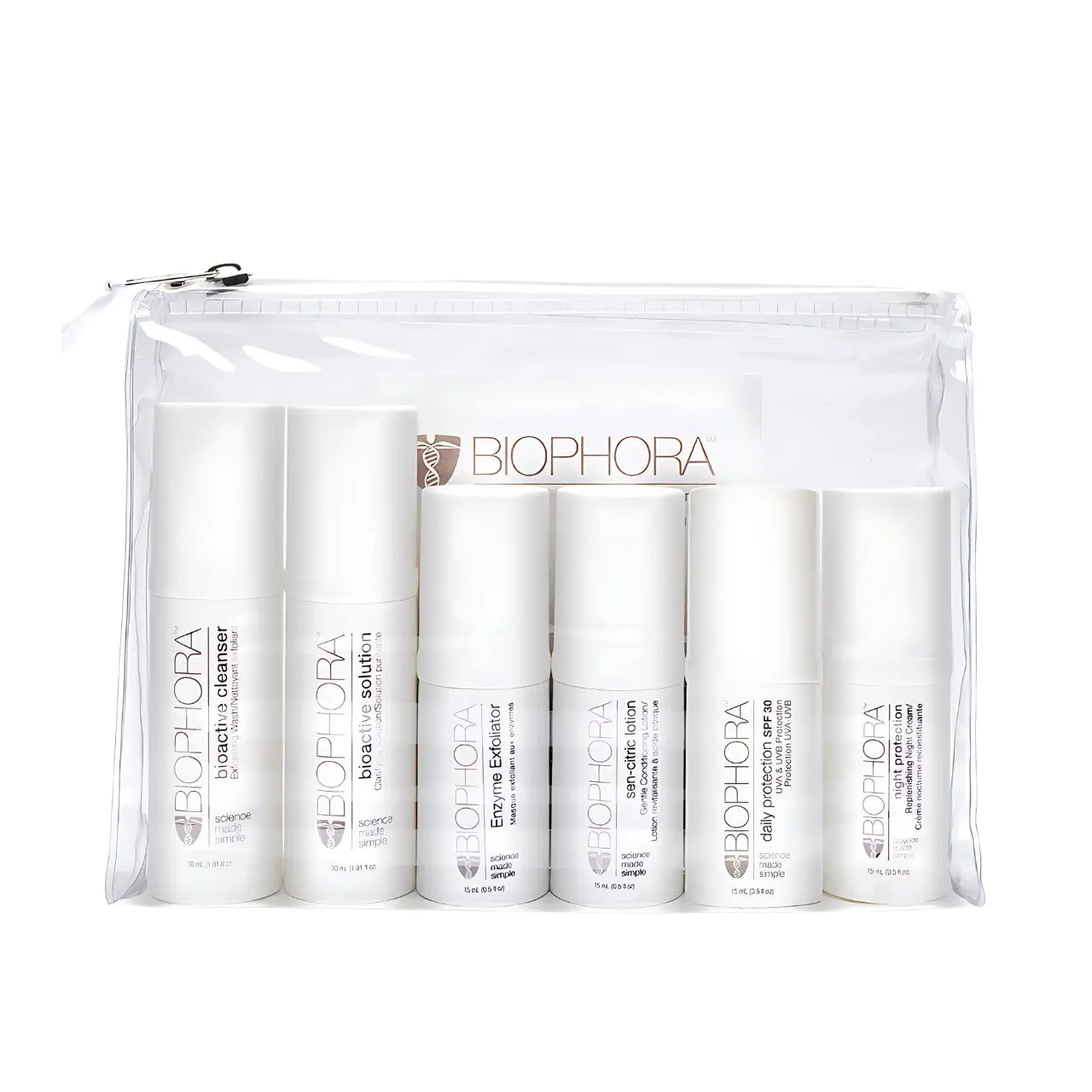 Biophora Man Kit Travel Kit with cleanser, exfoliant, and moisturizer designed for men to keep skin clear, refreshed, and energized on the go.