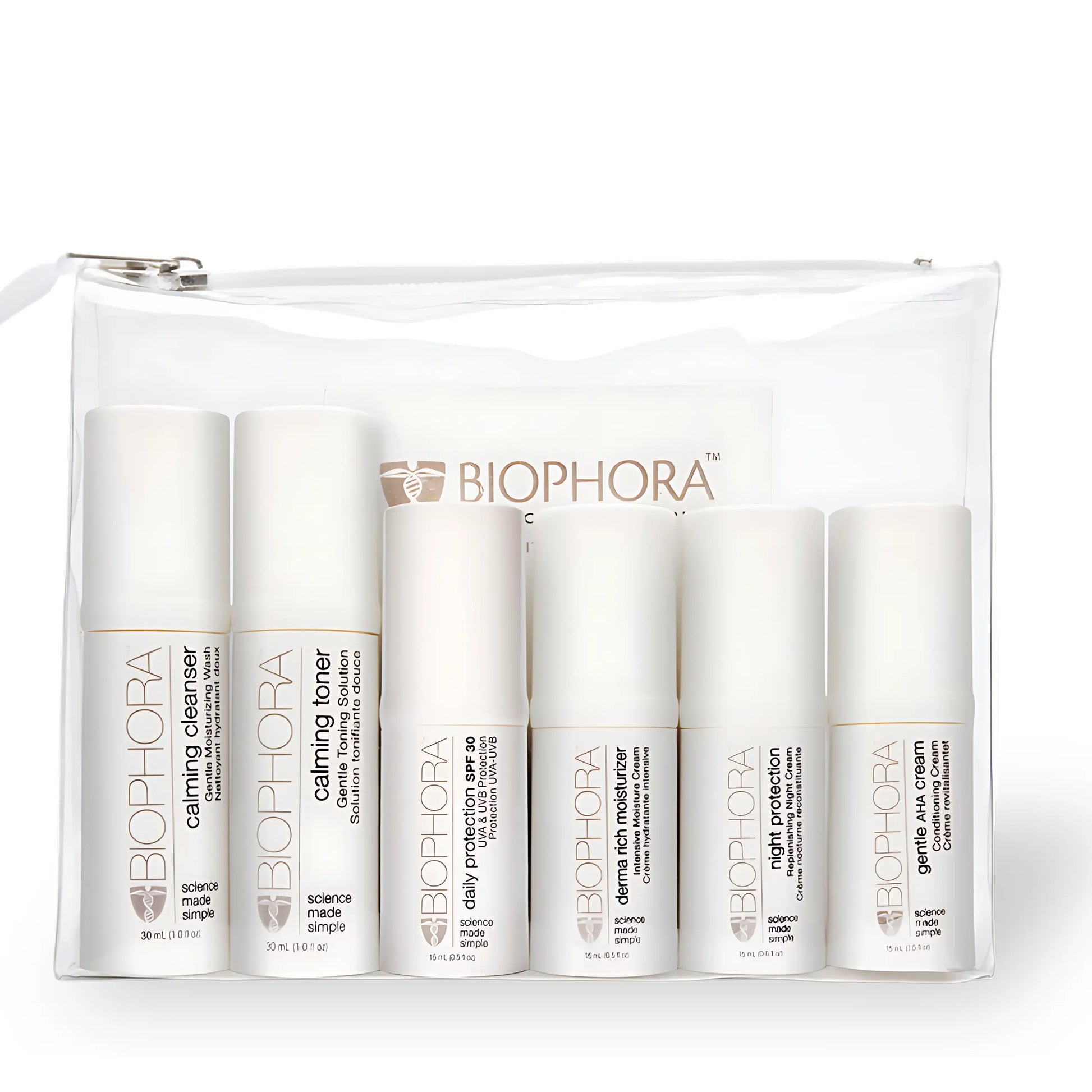 Biophora Sensitive Dry Travel Kit with cleanser, toner, moisturizer, and SPF for sensitive skin