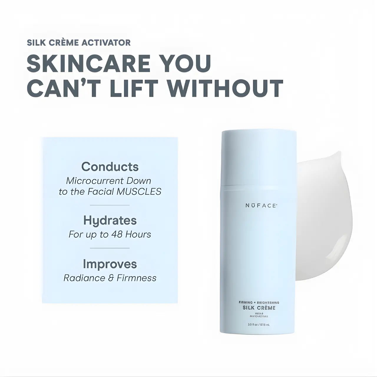 NuFACE Silk Crème Activator – Firming, Brightening, and Hydrating Microcurrent Cream Conducts, Hydrates, and Improves
