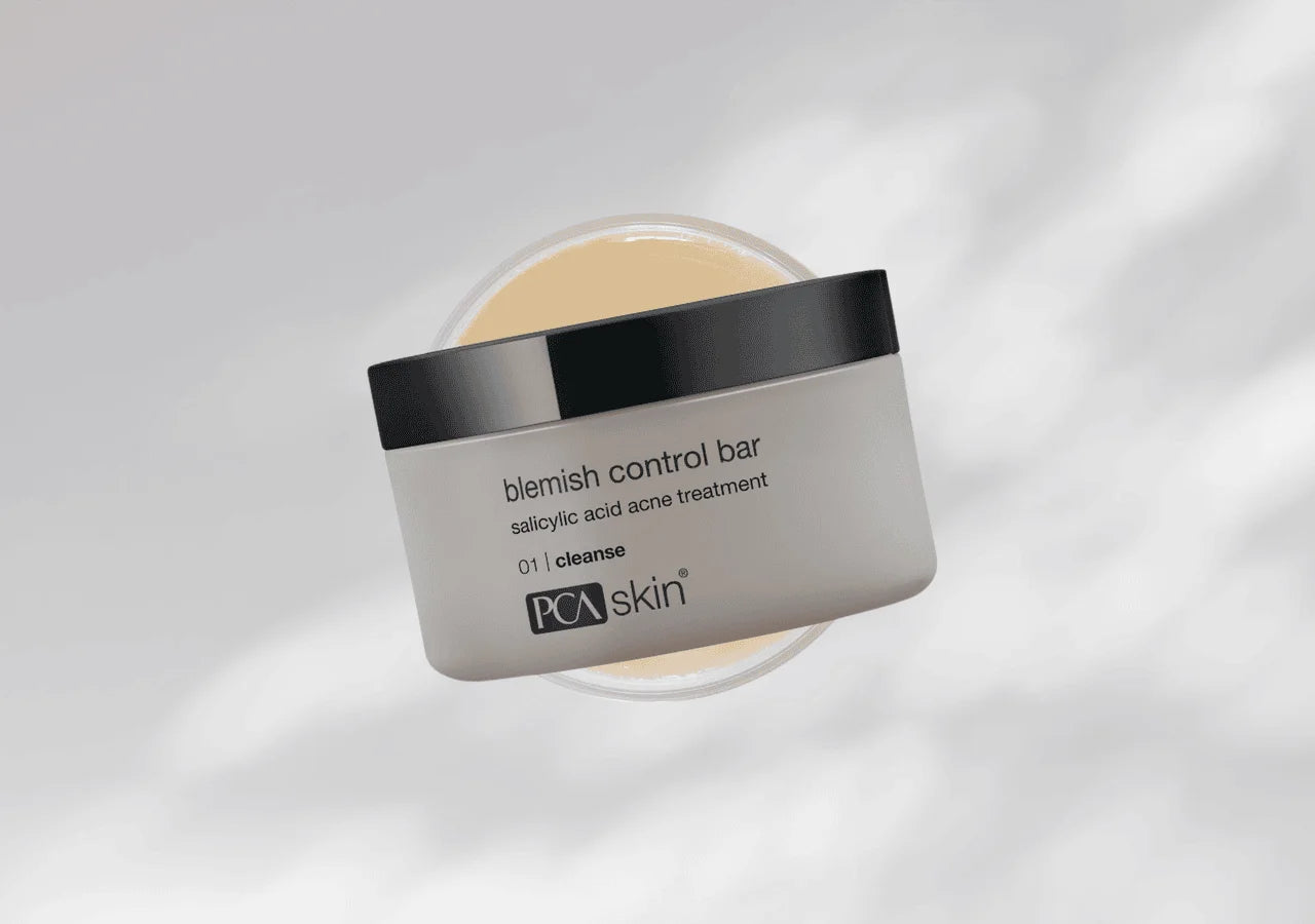 PCA Skin Blemish Control Bar infused with eucalyptus oil and aloe vera to purify, soothe, and calm irritated skin while preventing acne.