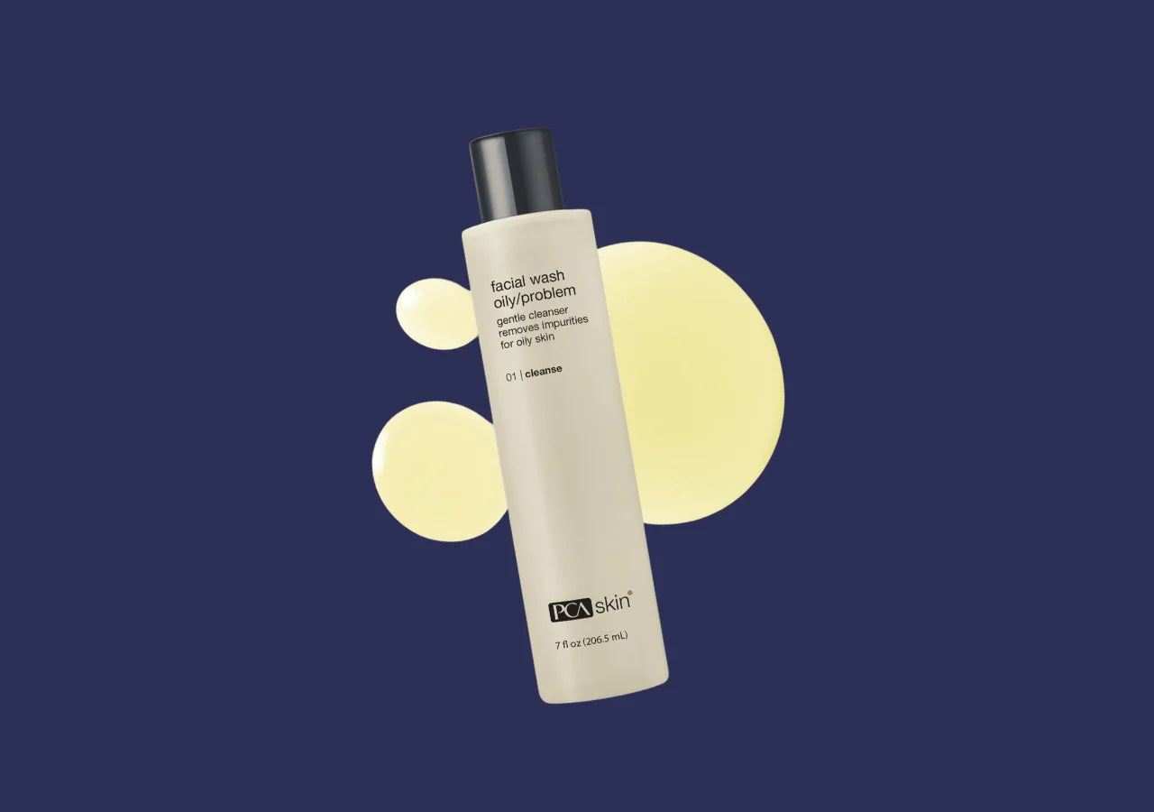 PCA Skin Facial Wash Oily/Problem hydrates and soothes with aloe vera, reducing redness and irritation while supporting the skin’s natural barrier.