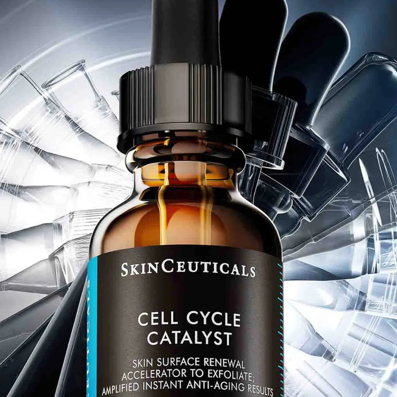 SkinCeuticals Cell Cycle Catalyst helps fade dark spots and discoloration with exfoliating acids, promoting even skin tone and improved clarity.