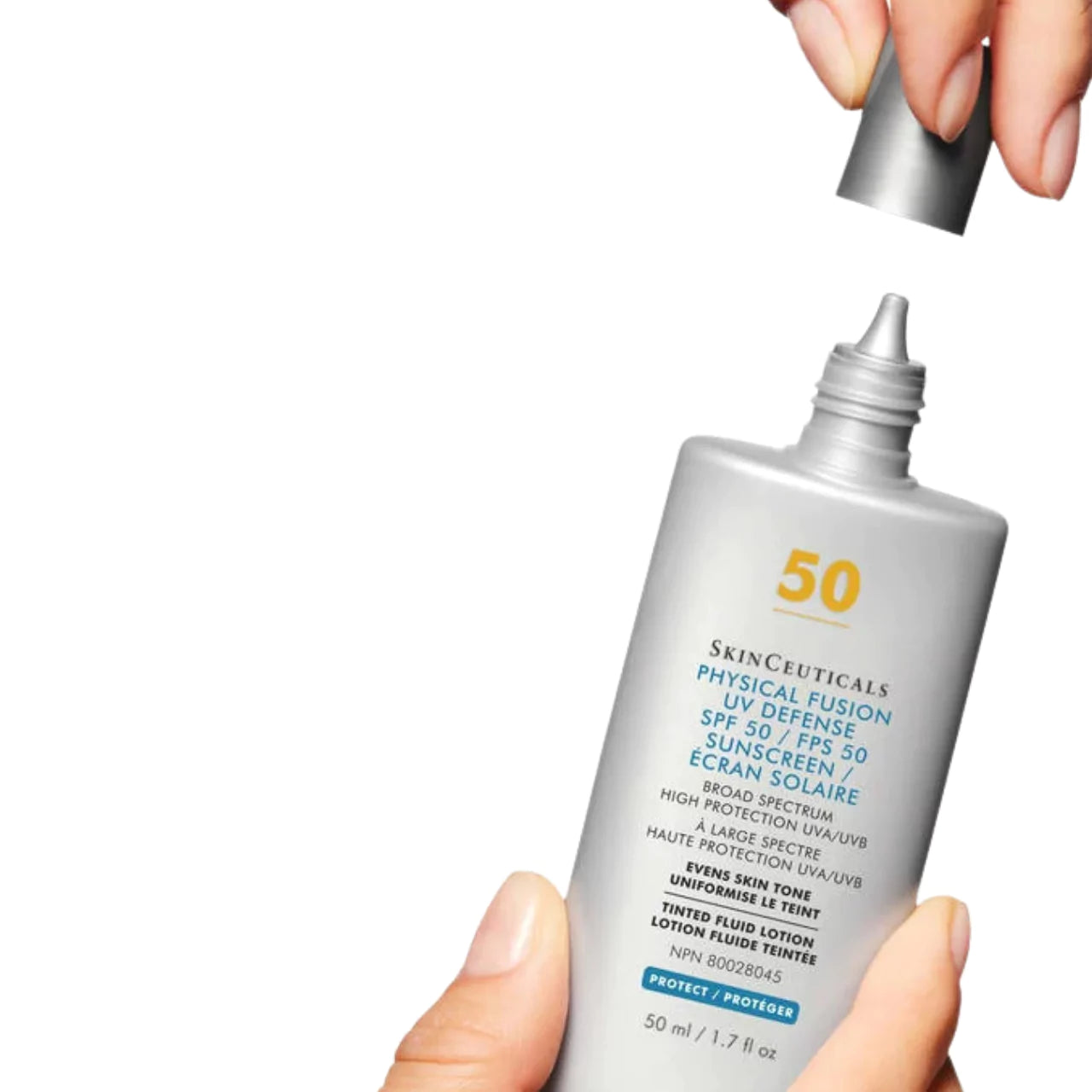 SkinCeuticals Physical Fusion UV Defense SPF 50 boosts radiance with a lightweight, tinted formula that evens skin tone for a luminous complexion.