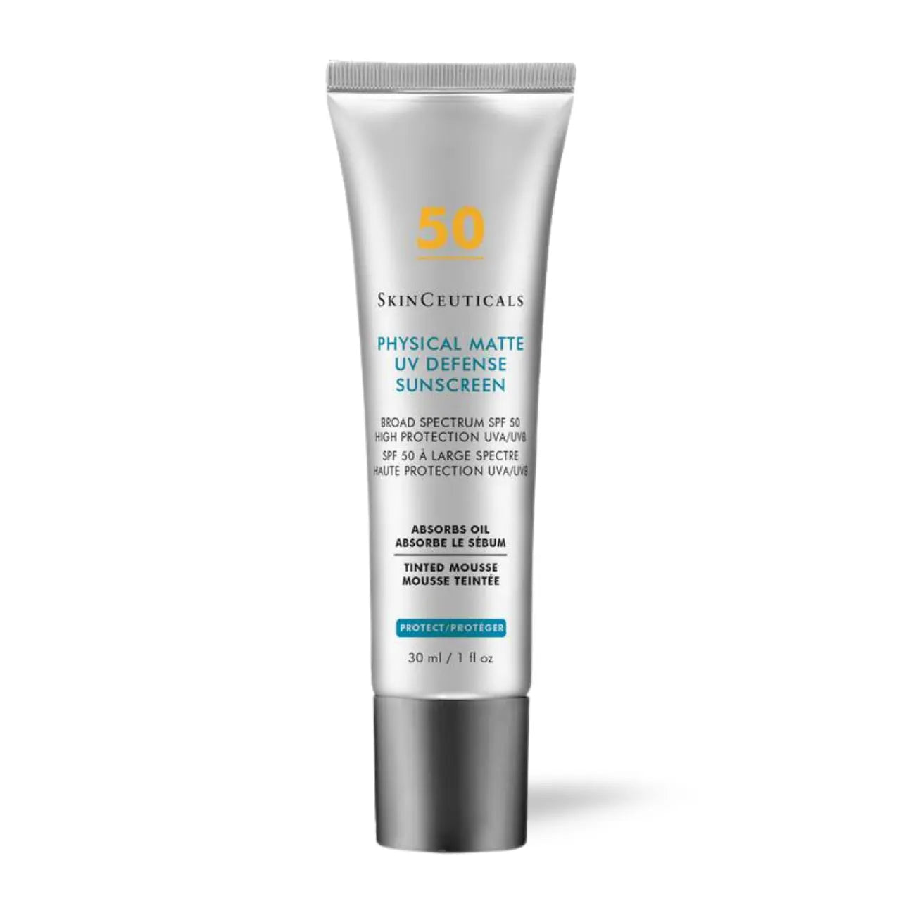 SkinCeuticals Physical Matte UV Defense SPF 50, a 100% physical broad-spectrum sunscreen with a matte finish for oily and combination skin.