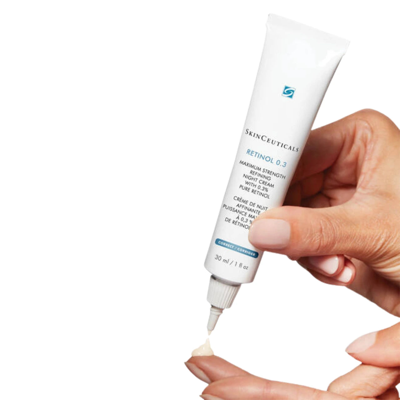 SkinCeuticals Retinol 0.3 enhances skin radiance by evening tone and reducing dark spots.