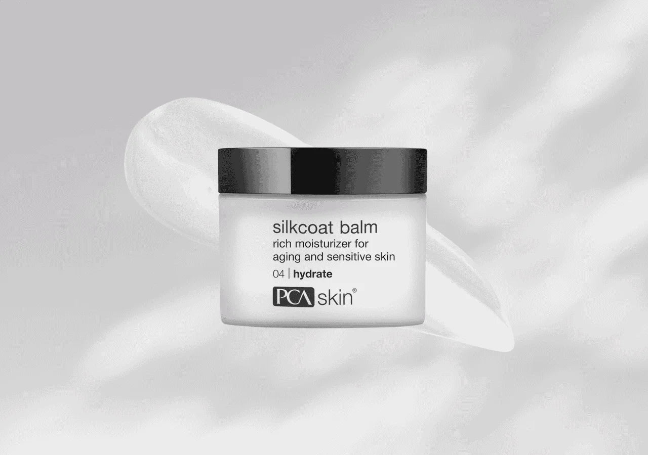 Calming blend of botanical extracts and squalane in PCA Skin Silkcoat® Balm helps reduce redness, irritation, and dryness for sensitive skin.
