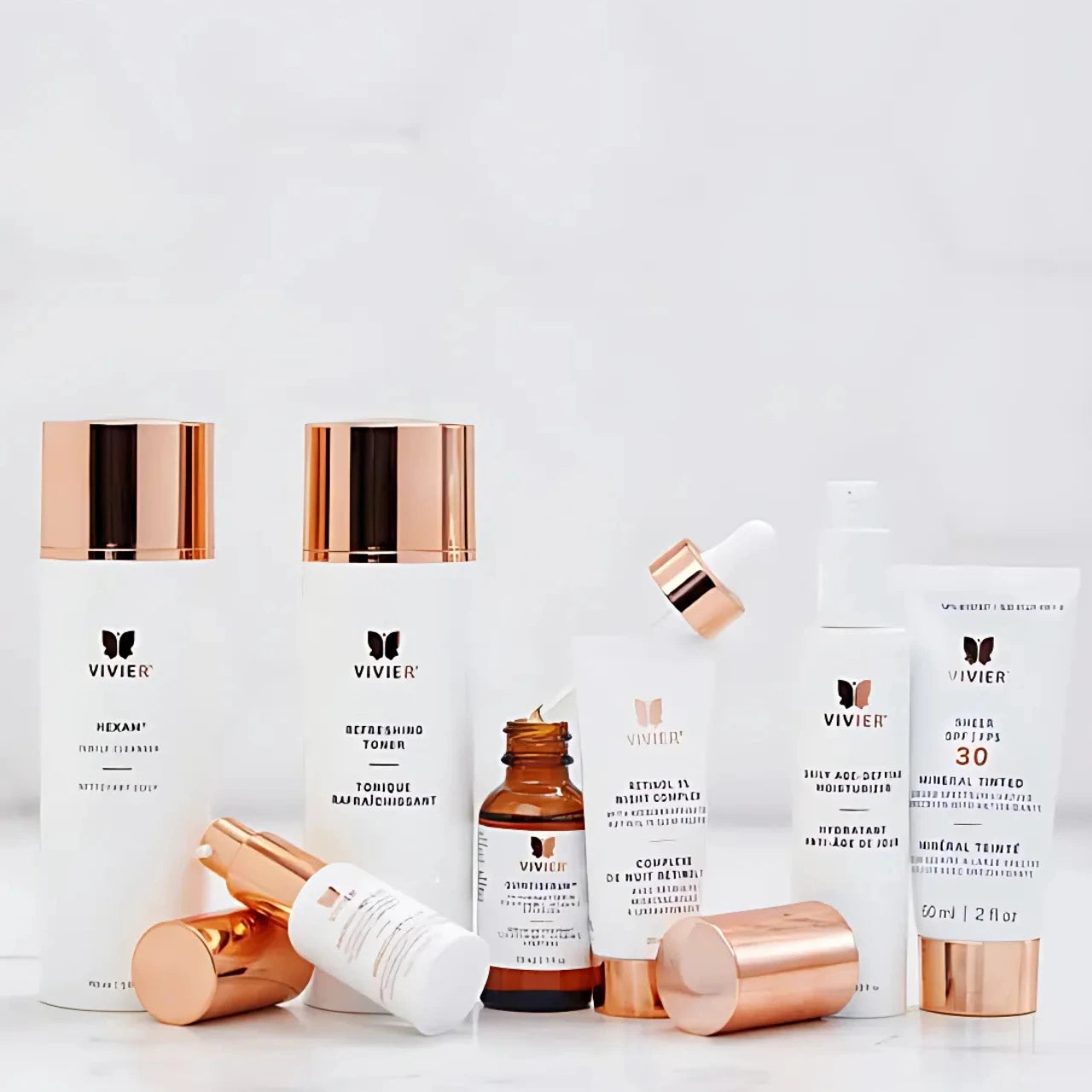 Vivier® Advanced Anti-Aging Program enhances radiance, reduces dark spots, and evens skin tone with vitamin C and antioxidants for a luminous complexion.