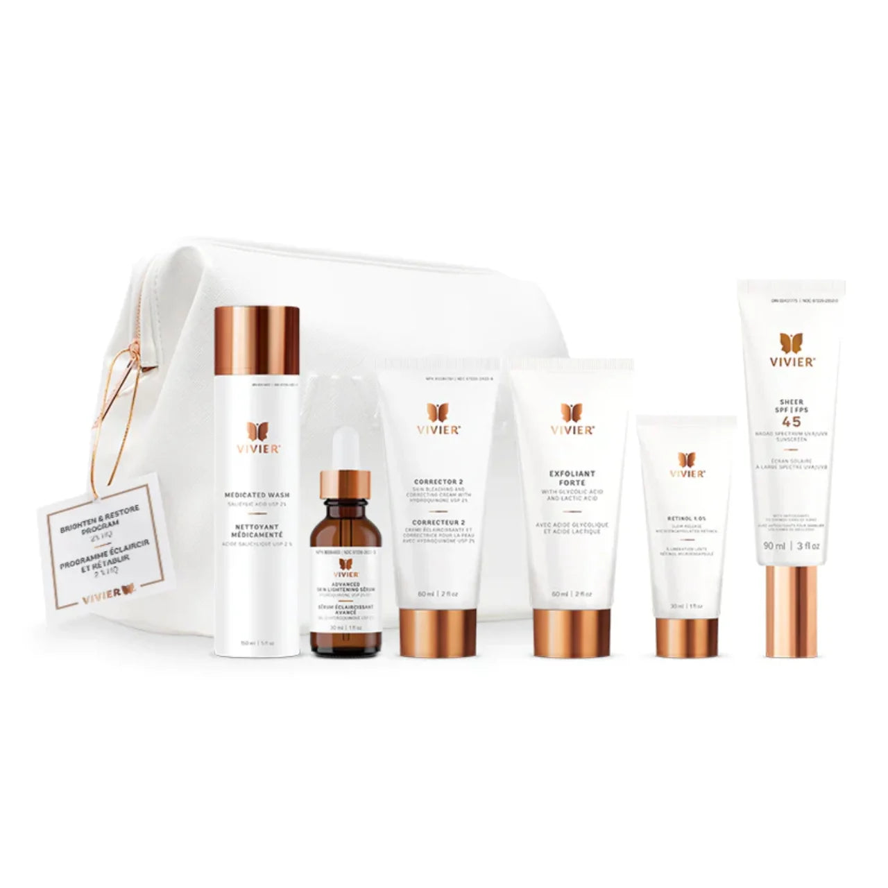 Vivier Brighten & Restore Program (2% HQ) – Complete skincare system for dark spots, wrinkles, and uneven skin tone.