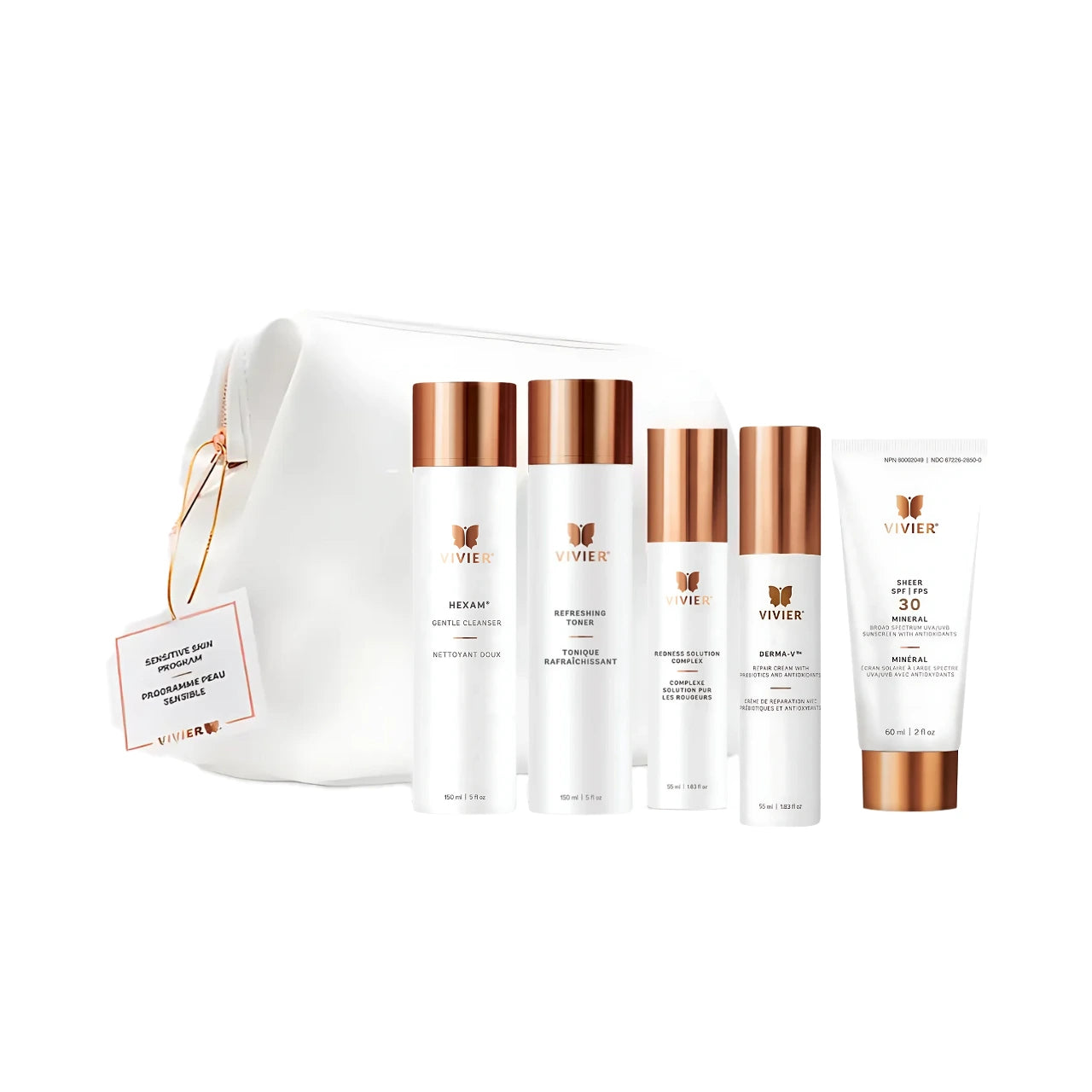 Vivier® Sensitive Skin Program – 5-step routine with cleanser, toner, redness treatment, moisturizer & SPF.
