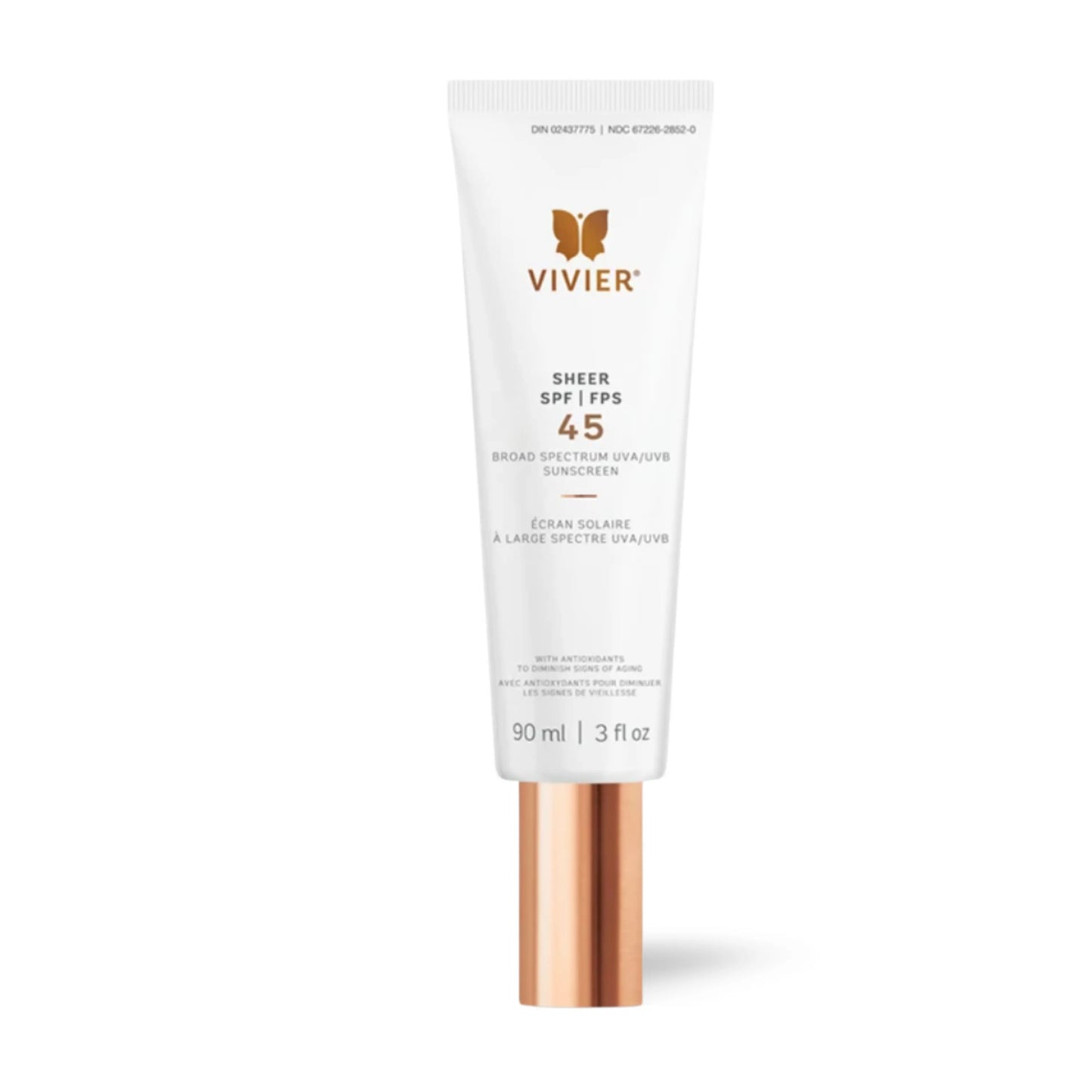 Vivier SHEER SPF 45 lightweight sunscreen with broad-spectrum UVA/UVB protection and a silky matte finish.