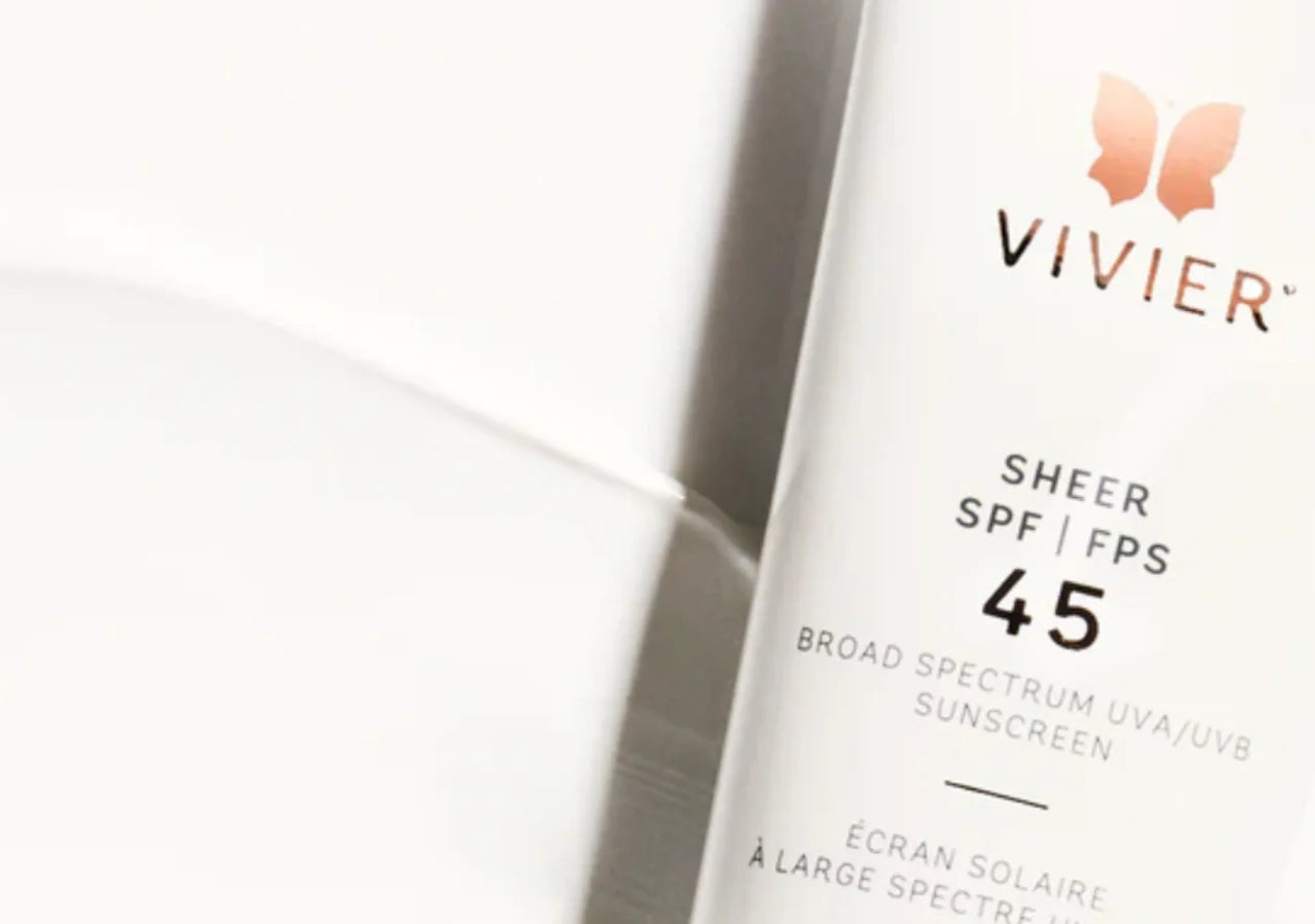 Vivier SHEER SPF 45 sunscreen blends seamlessly into the skin, leaving a lightweight matte finish perfect under makeup.