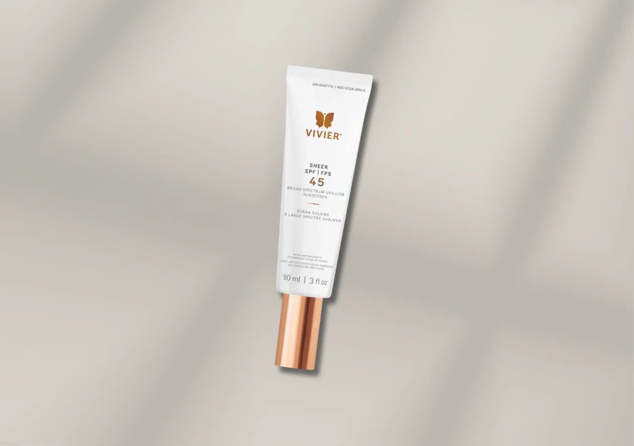 Vivier SHEER SPF 45 sunscreen provides advanced broad-spectrum UVA/UVB protection while controlling shine.