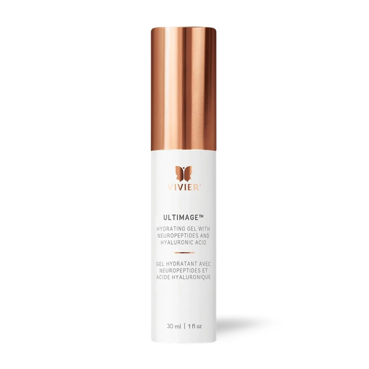 Vivier® Ultimage™ dual-action hydrating gel with Hyaluronic Acid and Neuropeptides for smoother, plumper skin.