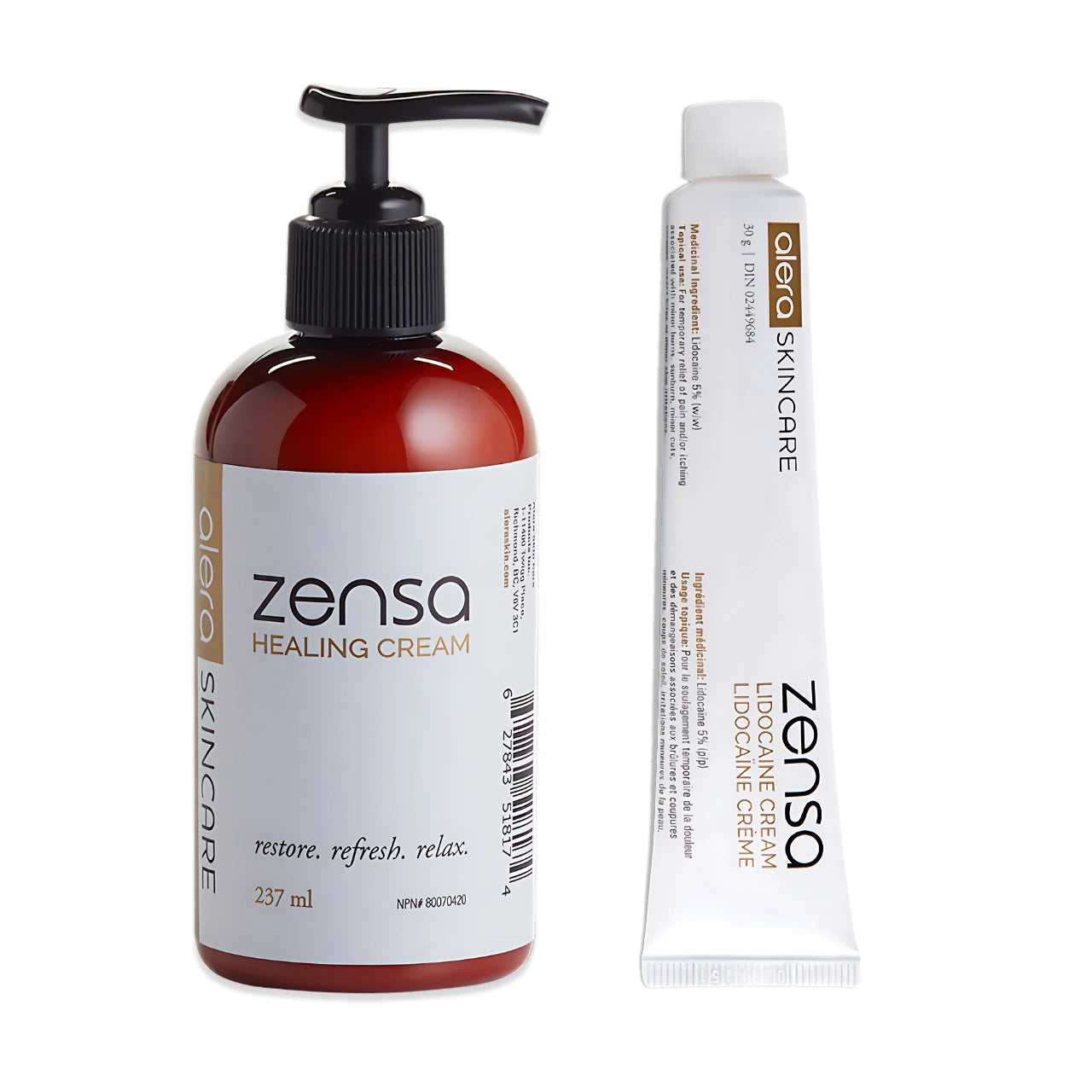 Zensa Complete Relief Duo includes a numbing cream and healing cream, designed for effective pre- and post-procedure skin care with fast relief and hydration.