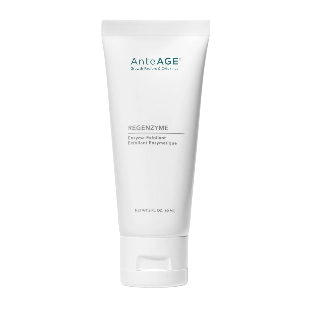 AnteAGE Regenzyme enzyme exfoliant with pumpkin ferment and pomegranate extract for gentle exfoliation, hydration, and smoothing—all skin types safe.