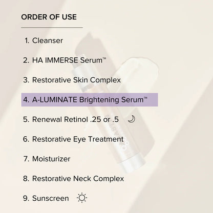 Alastin A-LUMINATE Brightening Serum™ visibly reduces hyperpigmentation, evens skin tone, and restores a radiant, healthy-looking complexion.
