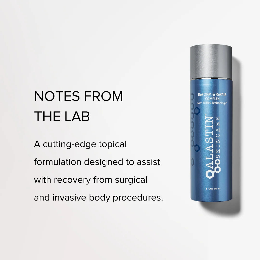 Alastin ReFORM & RePAIR COMPLEX with TriHex Technology® helps accelerate healing, reduce redness, and improve skin texture after cosmetic procedures.