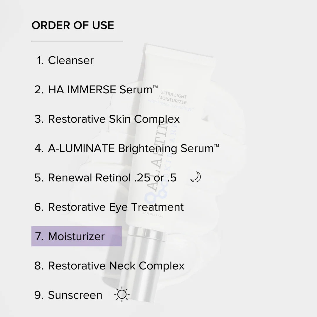 Alastin Ultra Light Moisturizer — peptide-infused lightweight face cream with TriHex Technology® to smooth, hydrate, and protect skin barrier.