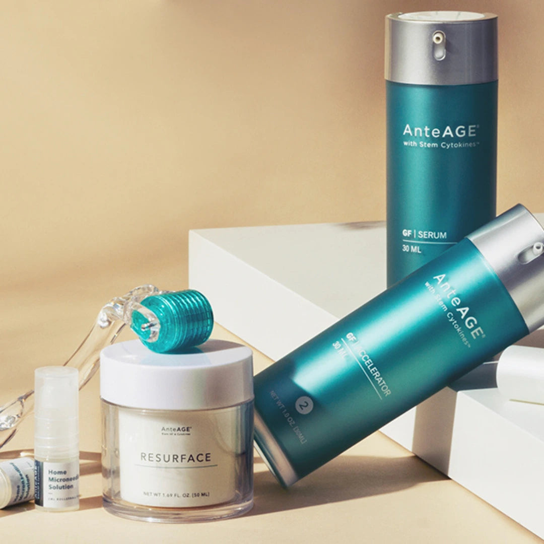 All AnteAGE anti-aging skincare products displayed together, showcasing the complete line of advanced treatments designed for rejuvenation and youthful skin care.