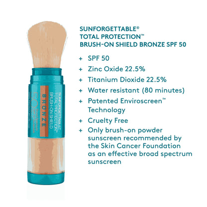 Colorescience Sunforgettable® Brush-On Shield Bronze SPF 50 – Portable, Mess-Free Brush-On Sunscreen for Easy, On-the-Go Reapplication Over Makeup