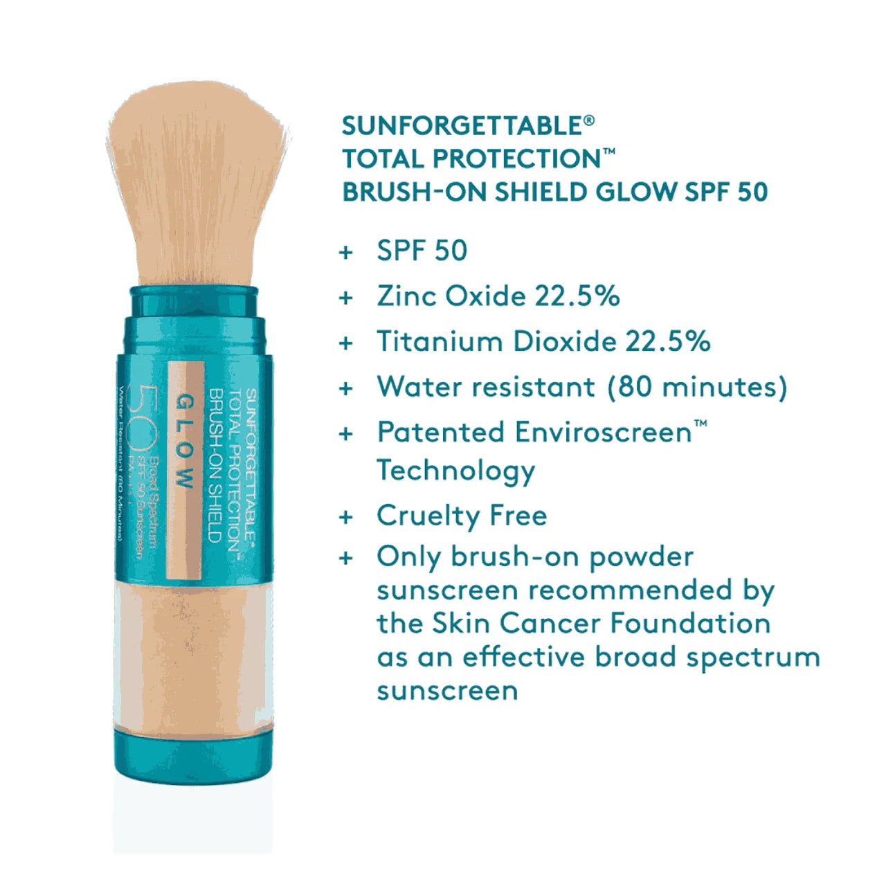 Colorescience Sunforgettable® Brush-On Shield Glow SPF 50 – Portable, Mess-Free Brush-On Sunscreen for Easy, On-the-Go Reapplication Over Makeup