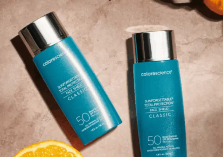 Colorescience Sunforgettable® Body Shield SPF 50 – 100% mineral, full-body sunscreen offering broad-spectrum UVA/UVB, pollution, blue light, and infrared protection.