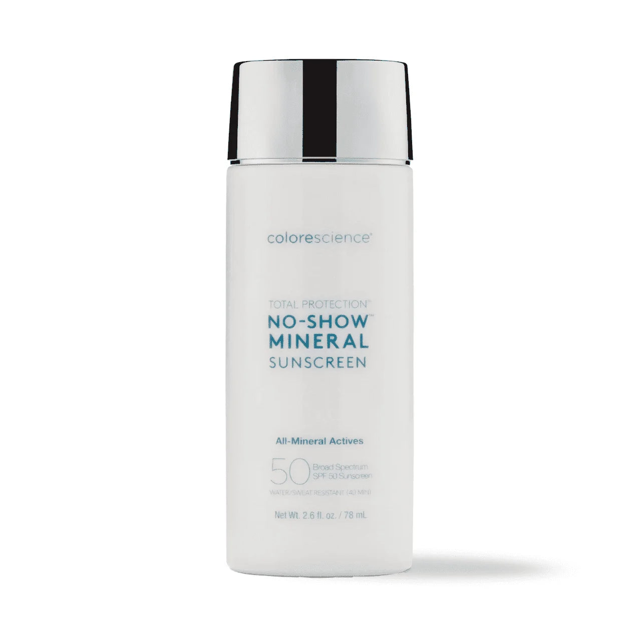 Colorescience No-Show™ 78ml Mineral Sunscreen SPF 50 – sheer, all-mineral, broad-spectrum SPF with no white cast, blue light defense, and hydration.