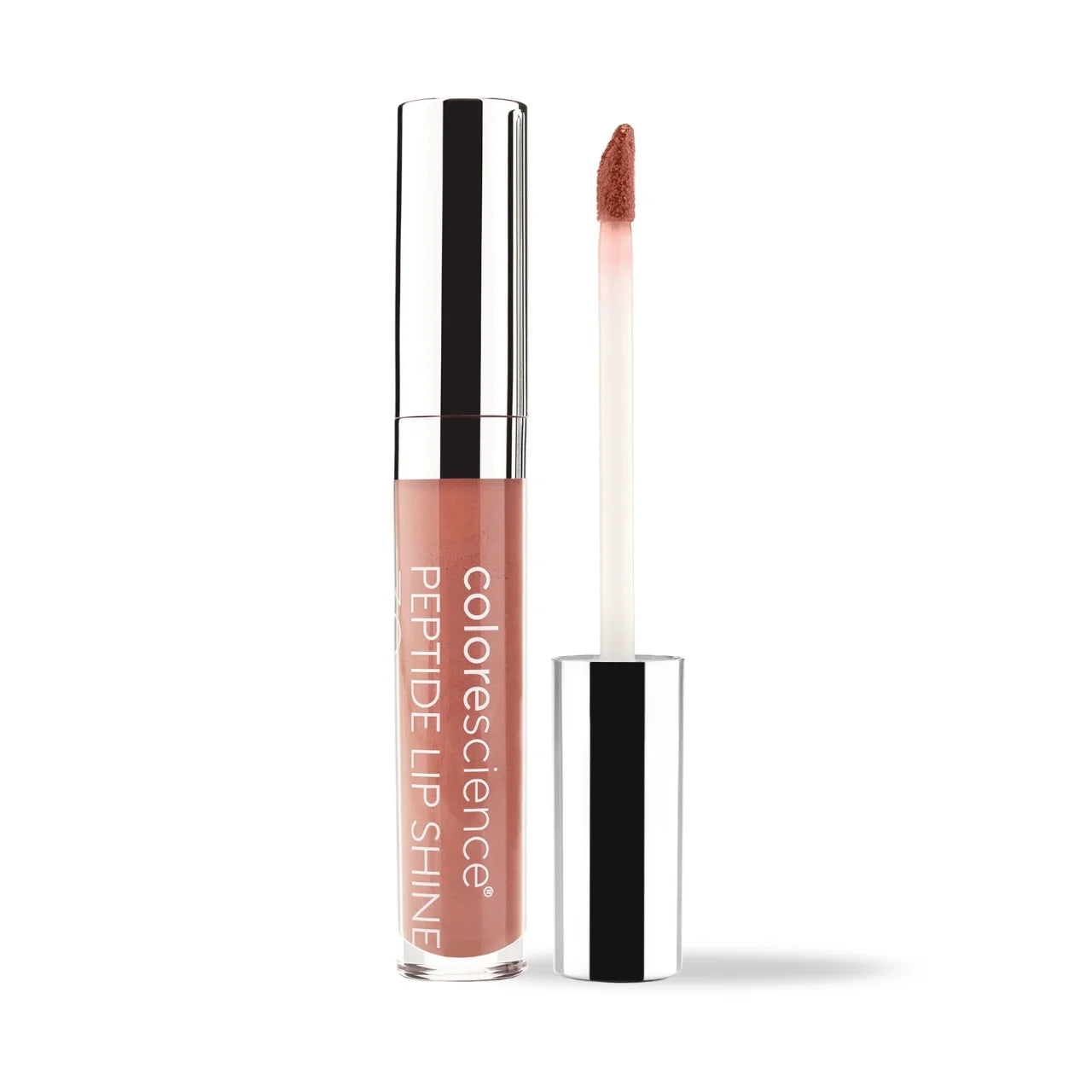 Colorescience Peptide Lip Shine SPF 30 in Champagne – A natural beige-pink gloss with SPF 30, peptides, and a luminous shimmer for a polished look.