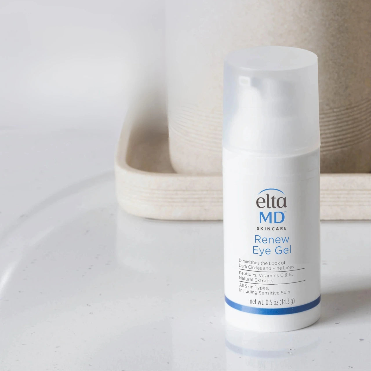 EltaMD Renew Eye Gel's peptide complex helps smooth fine lines and wrinkles around the eyes for a youthful appearance.