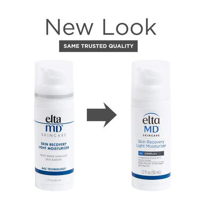 EltaMD Skin Recovery Light Moisturizer – new look, same lightweight, non-greasy hydration with AAComplex to restore and protect the skin barrier.