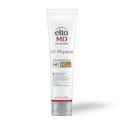 EltaMD UV Physical Broad-Spectrum SPF 41, a 100% mineral sunscreen with broad-spectrum protection, antioxidants, and a lightweight tinted formula.