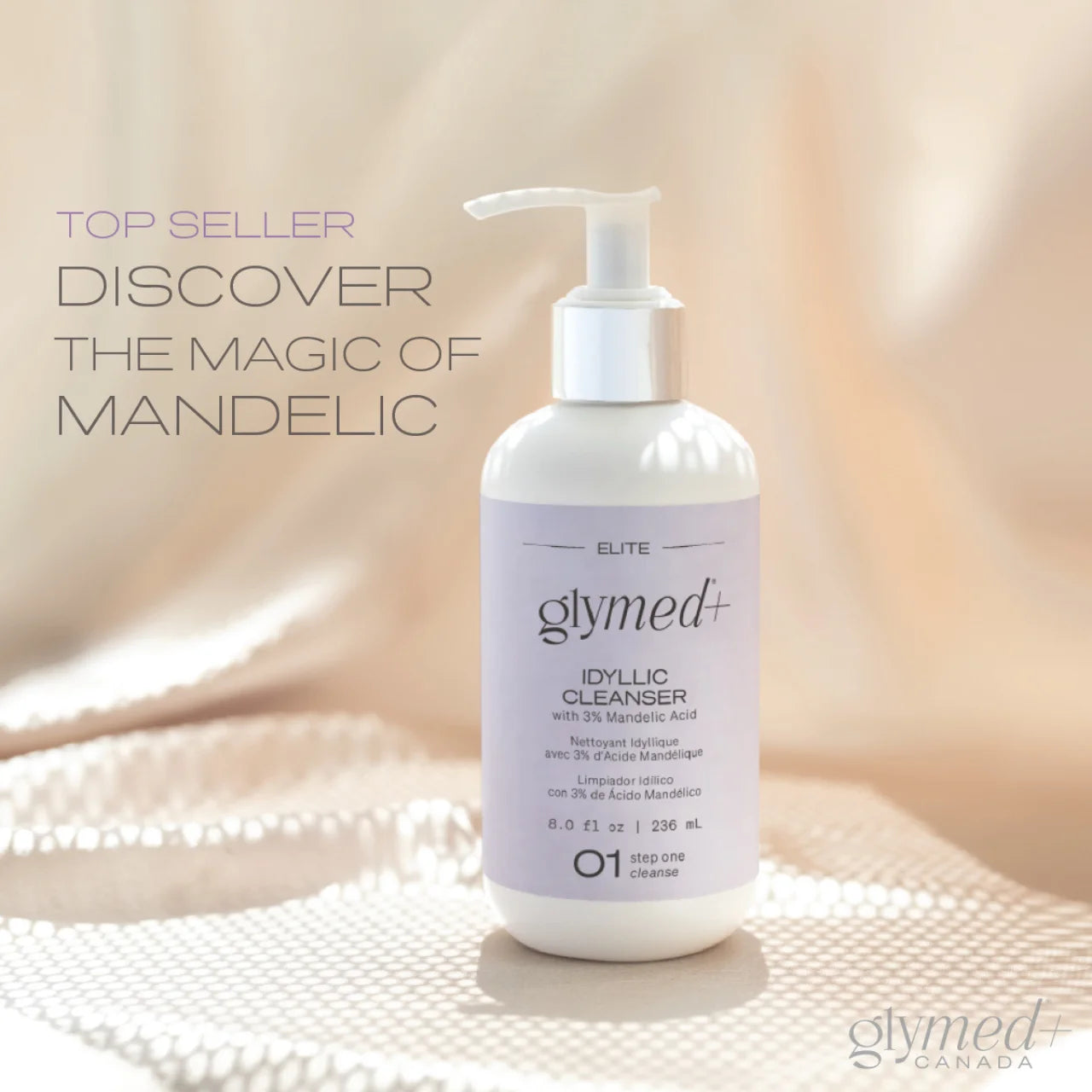 GlyMed Plus Idyllic Cleanser with 3% Mandelic Acid brightens and balances the skin, promoting an even tone and healthy radiance.