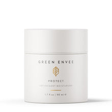 Green Envee Protect Antioxidant Moisturizer with Goji, Matcha, and Camellia to hydrate, repair, and protect against environmental stress.