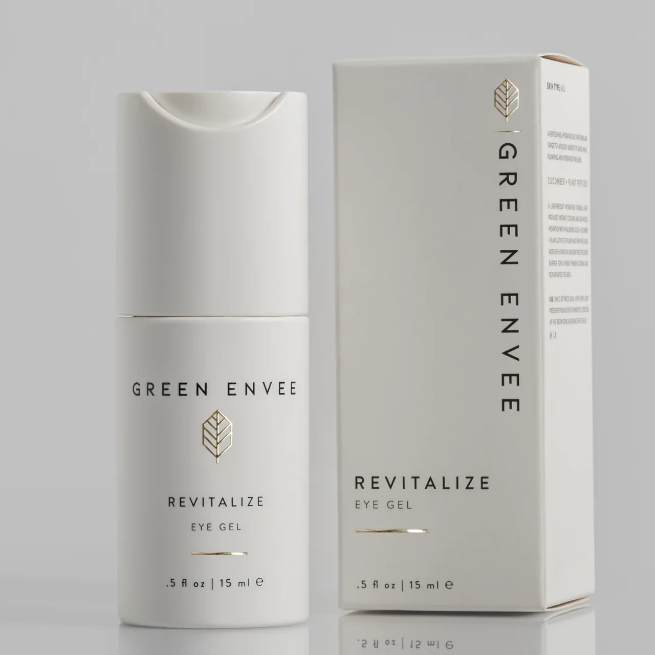 Green Envee Revitalize Eye Gel boosts brightness and reduces dullness, leaving eyes looking awake and revitalized.