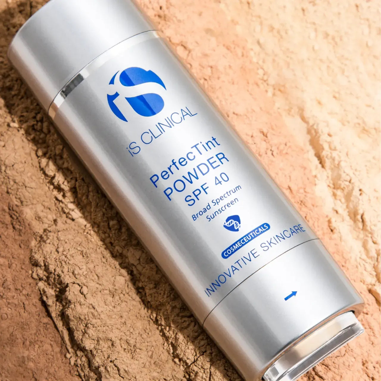 iS CLINICAL PerfecTint Powder SPF 40 offering powerful UVA/UVB protection with zinc oxide for sun defense.