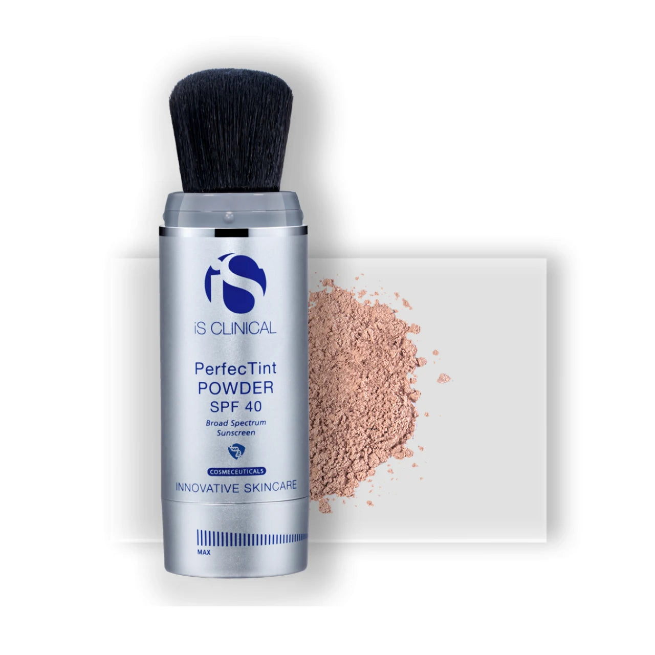 iS CLINICAL PerfecTint Powder SPF 40 in Beige, delivering broad-spectrum protection and a silky matte finish for medium skin tones.