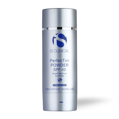 iS CLINICAL PerfecTint Powder SPF 40 with broad-spectrum sun protection, matte finish, and hydrating botanical ingredients.