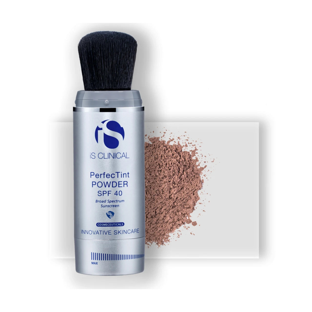 iS CLINICAL PerfecTint Powder SPF 40 in Deep, offering rich, natural coverage with broad-spectrum sun protection and a matte finish.