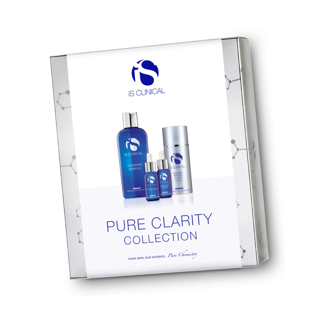 iS CLINICAL Pure Clarity Skincare Kit for blemish-free, hydrated, and protected skin.