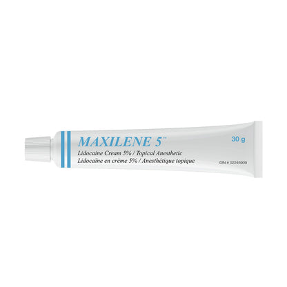 30g tube of Maxilene 5 with 5% lidocaine for effective skin irritation relief.