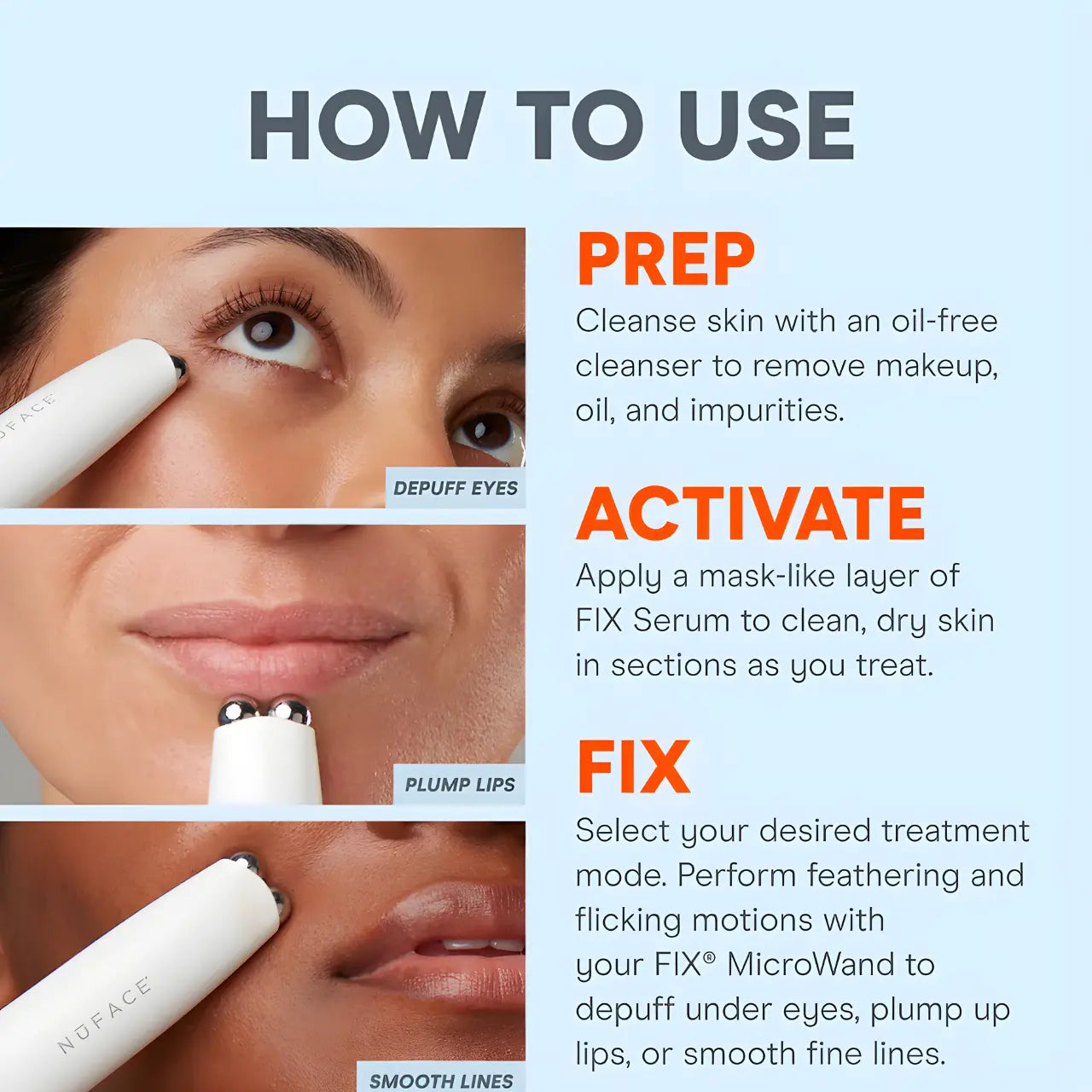 How to use NuFACE FIX Serum Line Smoothing Activator – peptide-powered microcurrent conductor for fine lines