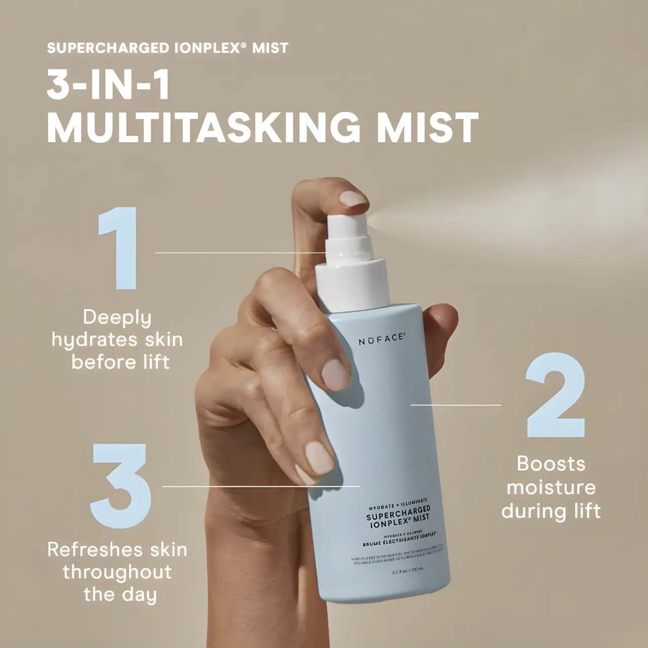 NuFACE Supercharged IonPlex Facial Mist Hydrating Soothing Microcurrent Spray for Face 3-in-1