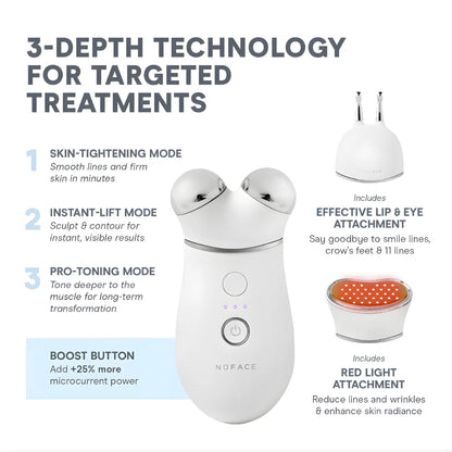 NuFACE TRINITY+ Complete Set Smart Microcurrent and LED Red Light Facial Toning Kit 3-Depth Technology For Targeted Treatments