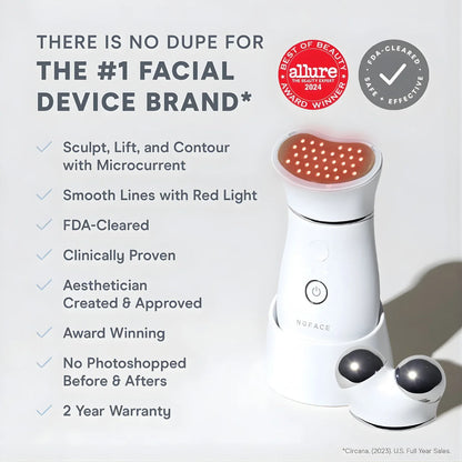 NuFACE TRINITY+ LED Red Light Facial Treatment Tool that helps reduce wrinkles, boost collagen, and refine skin texture for a radiant complexion.