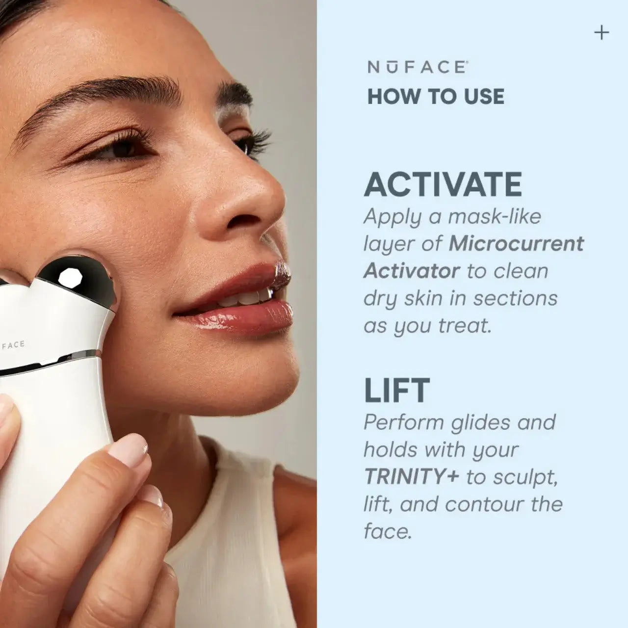 NuFACE Trinity+ PRO Advanced Microcurrent Facial Device that tones and sculpts the face and neck while improving firmness and elasticity.