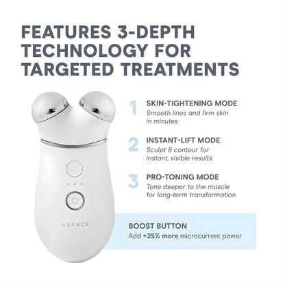 NuFACE Trinity+ PRO Microcurrent Facial Toning System enhances facial contour, smooths wrinkles, and restores youthful radiance with consistent use.