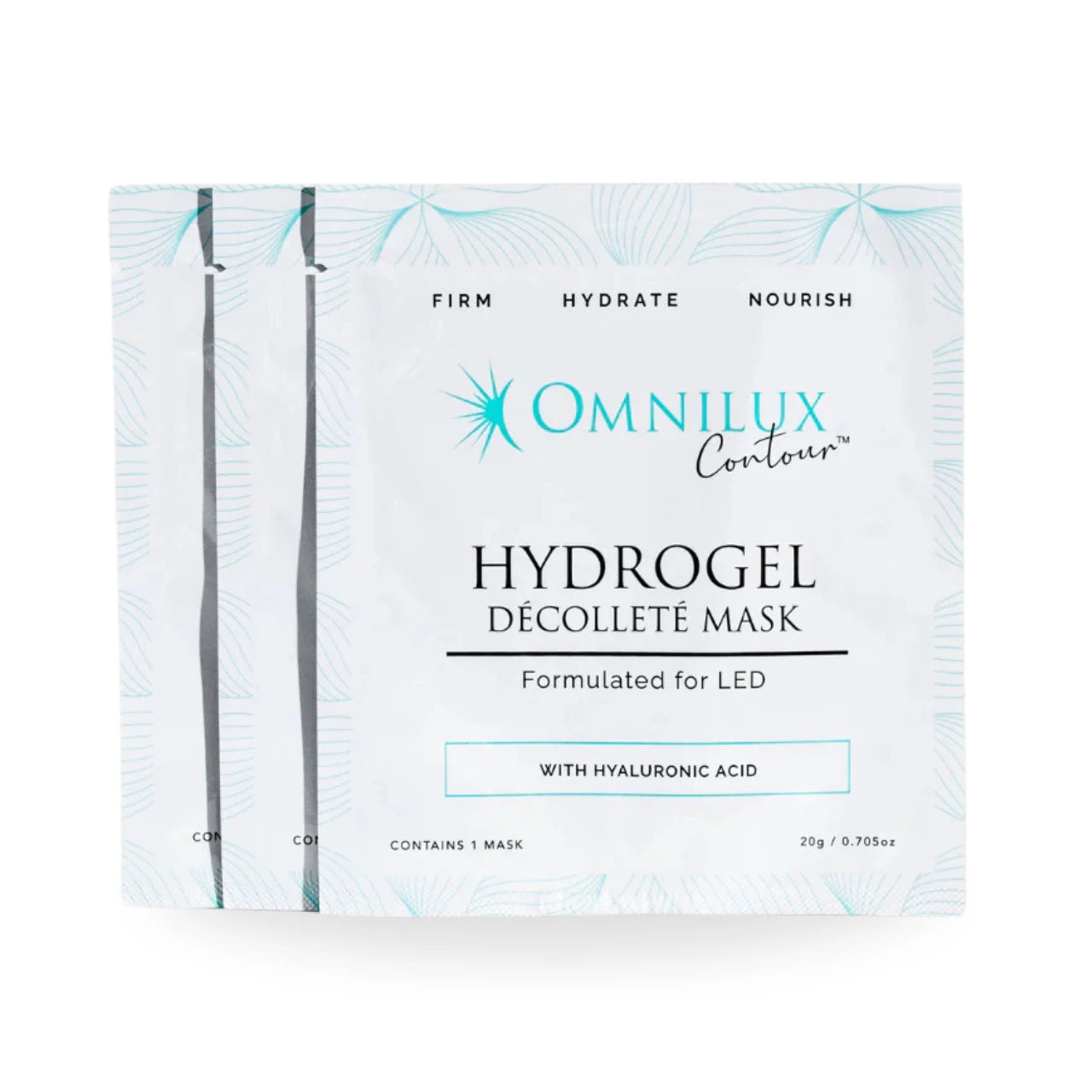 Omnilux Hydrogel Décolleté Mask designed to hydrate, soothe, and enhance LED light therapy for a refreshed, youthful décolleté.