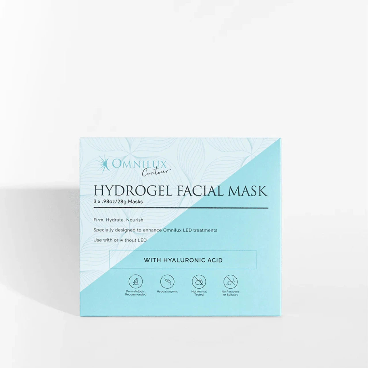 Omnilux Hydrogel Facial Mask calms and cools skin with Green Tea and Ginger Root, reducing redness and irritation.