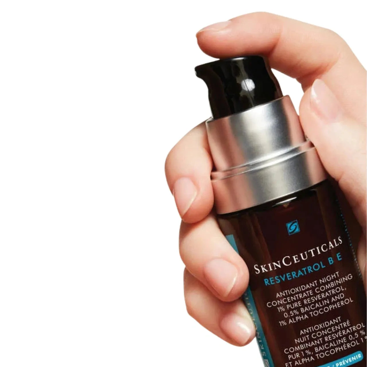 SkinCeuticals Resveratrol B E Serum promotes overnight skin renewal, restoring radiance and smoothing fine lines while you sleep.